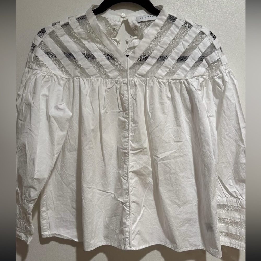Sandro White Blouse with Black Stripes